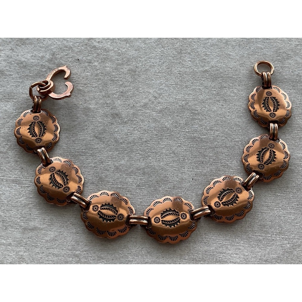 vintage southwestern-style stamped copper concho link bracelet Estate Jewelry